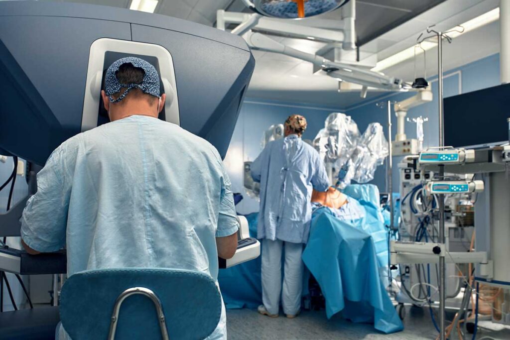 Operación de hernia incisional para reparar la pared abdominal con robot Da Vinci